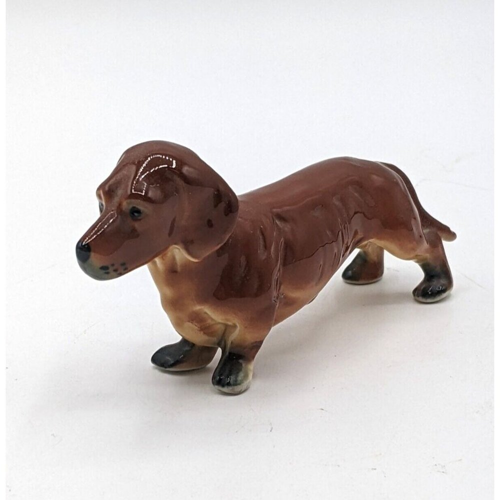 Brinns Porcelain Figurine Dachshund Dog Vintage Taiwan Brown 4"
